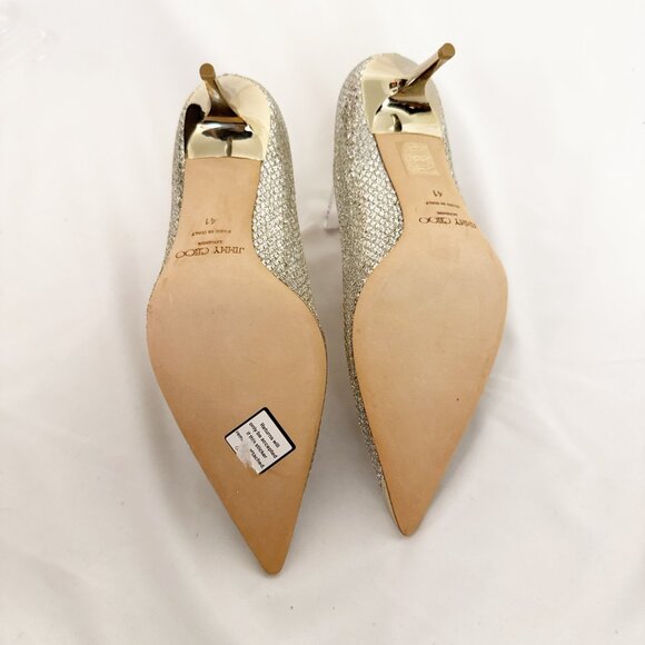 Jimmy Choo Romy Silver Leather Coarse Glitter NWT heels sz EU 41 US 10 - Picture 10 of 10